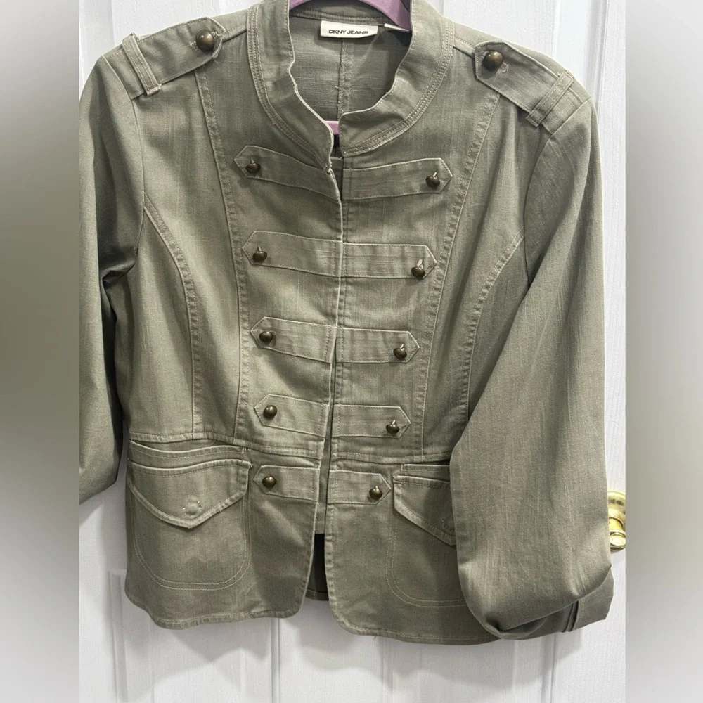 DKNY Jeans Camo Green Military-Style Button Front Jacket Size XL - Picture 5 of 16